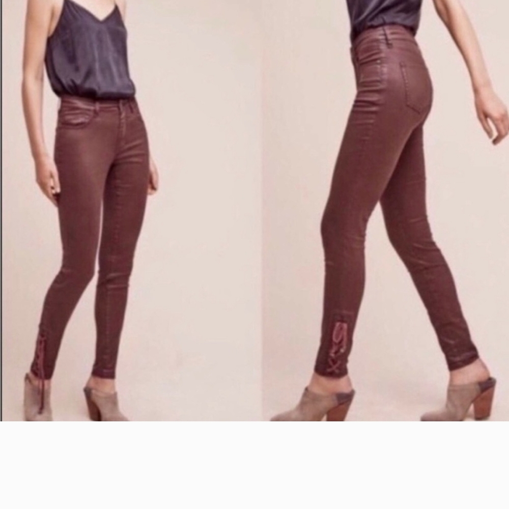 Pilcro and the Letterpress Brown/Red Waxed Jeggings With Ankle Ties